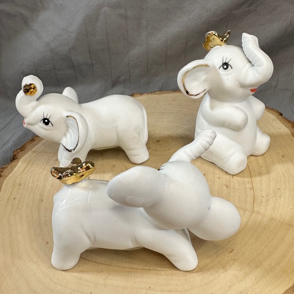 Set of 3 Vintage Ceramic White Elephants, Chen Star Collections - Picture 6 of 11
